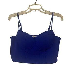 IRIS Blue Corset Bodice Top Crop Bralette Built In Trendy Blouse - Size L